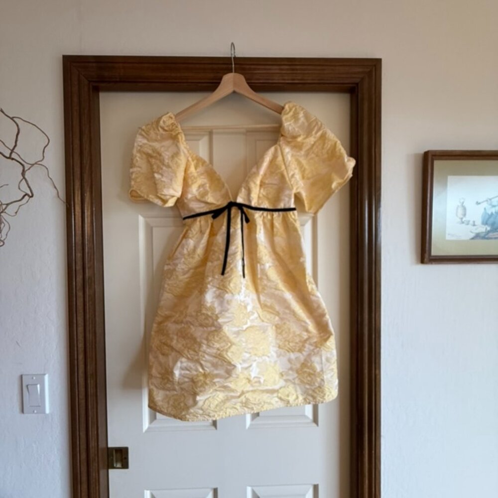 GANNI Velvet-trimmed recycled floral-jacquard mini dress